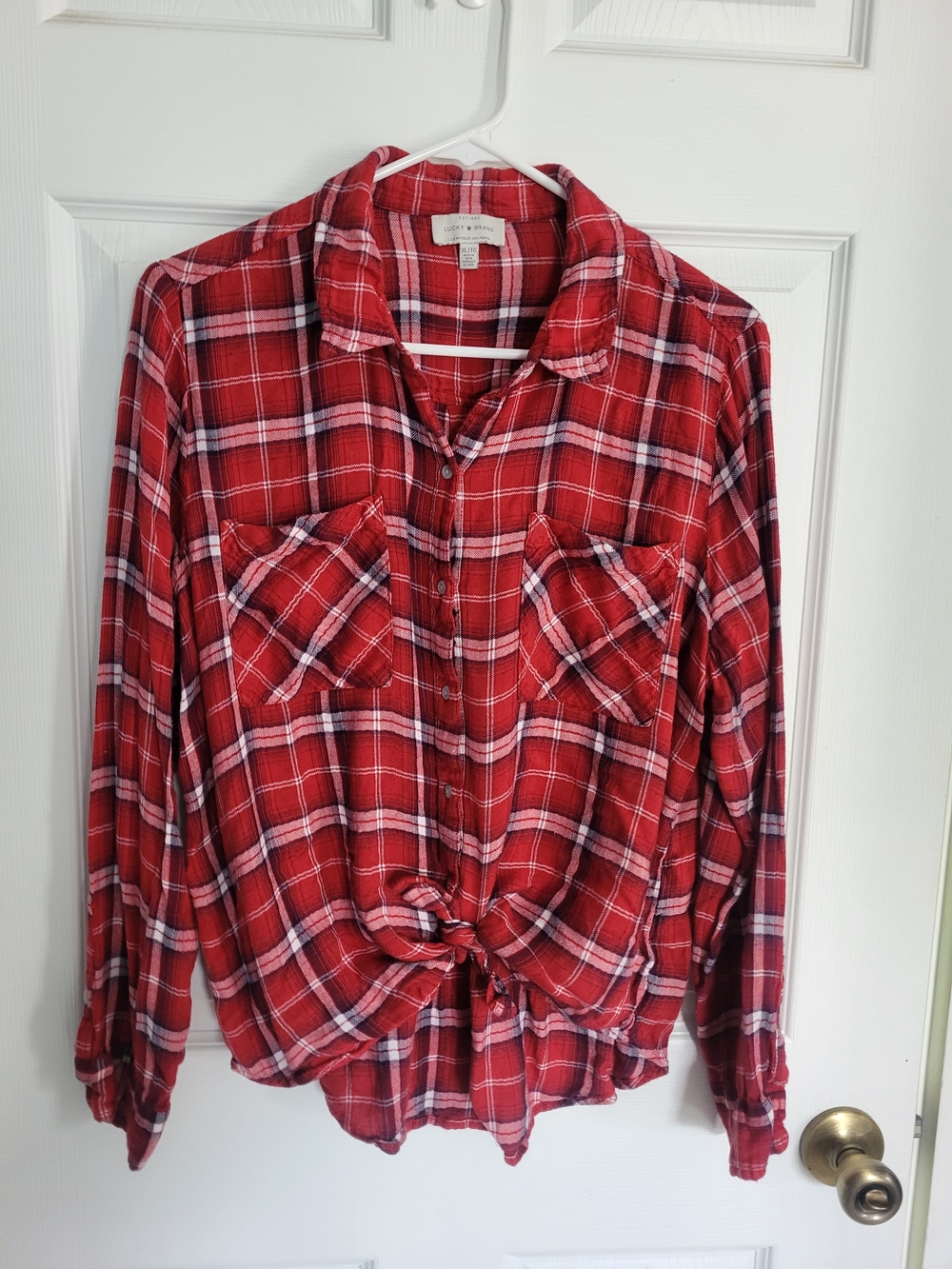 Lucky Brand Red and White Plaid Shirt